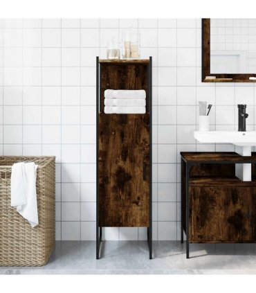 vidaXL Bathroom Cabinet Smoked Oak 33x33x120.5 cm Engineered Wood