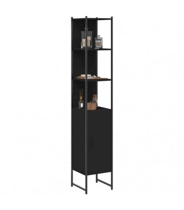vidaXL Tall Bathroom Cabinet | Black | Engineered wood | Rectangular