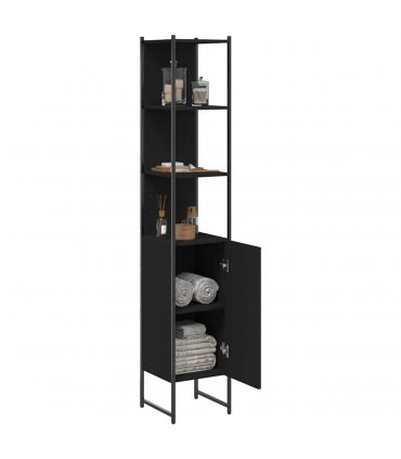 vidaXL Tall Bathroom Cabinet | Black | Engineered wood | Rectangular