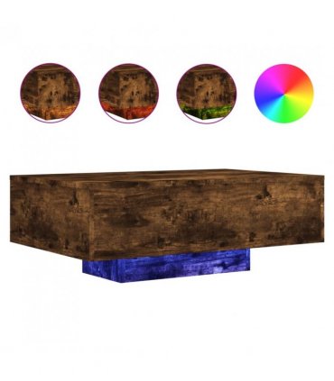 vidaXL Coffee Table with LED Lights Smoked Oak 85x55x31 cm — Size: 85 x 55 x 31 cm