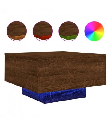 vidaXL Coffee Table with LED Lights Brown Oak 55x55x31 cm — Size: 55 x 55 x 31 cm