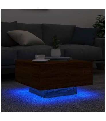vidaXL Coffee Table with LED Lights Brown Oak 55x55x31 cm — Size: 55 x 55 x 31 cm