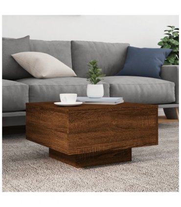 vidaXL Coffee Table with LED Lights Brown Oak 55x55x31 cm — Size: 55 x 55 x 31 cm