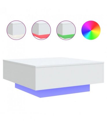 vidaXL Coffee Table with LED Lights White 80x80x31 cm — Size: 80 x 80 x 31 cm