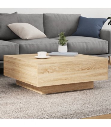 vidaXL Coffee Table with LED Lights Sonoma Oak 80x80x31 cm — Size: 80 x 80 x 31 cm