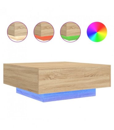 vidaXL Coffee Table with LED Lights Sonoma Oak 80x80x31 cm — Size: 80 x 80 x 31 cm