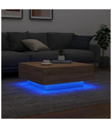 vidaXL Coffee Table with LED Lights Sonoma Oak 80x80x31 cm — Size: 80 x 80 x 31 cm