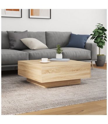 vidaXL Coffee Table with LED Lights Sonoma Oak 80x80x31 cm — Size: 80 x 80 x 31 cm