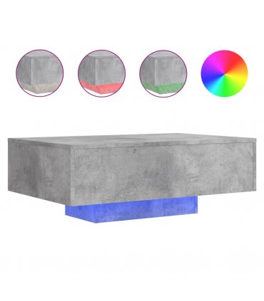 vidaXL Coffee Table with LED Lights Concrete Grey 85x55x31 cm — Size: 85 x 55 x 31 cm