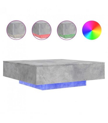 vidaXL Coffee Table with LED Lights Concrete Grey 100x100x31 cm — Size: 100 x 100 x 31 cm