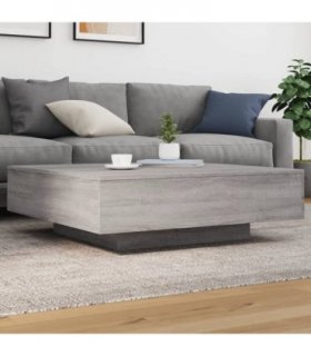 vidaXL Coffee Table with LED Lights Grey Sonoma 100x100x31 cm — Size: 100 x 100 x 31 cm