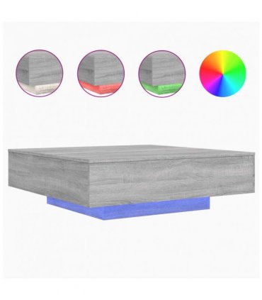 vidaXL Coffee Table with LED Lights Grey Sonoma 100x100x31 cm — Size: 100 x 100 x 31 cm