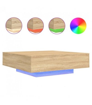 vidaXL Coffee Table with LED Lights Sonoma Oak 100x100x31 cm — Size: 100 x 100 x 31 cm