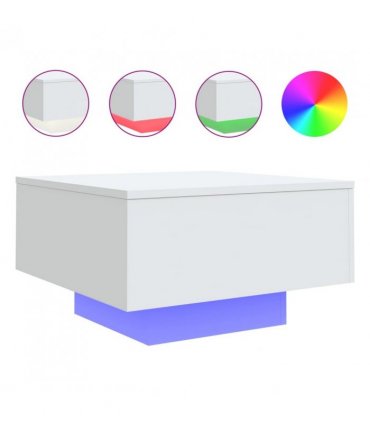 vidaXL Coffee Table with LED Lights White 55x55x31 cm — Size: 55 x 55 x 31 cm