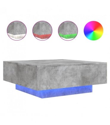 vidaXL Coffee Table with LED Lights Concrete Grey 80x80x31 cm — Size: 80 x 80 x 31 cm