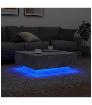 vidaXL Coffee Table with LED Lights Concrete Grey 80x80x31 cm — Size: 80 x 80 x 31 cm