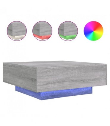 vidaXL Coffee Table with LED Lights Grey Sonoma 80x80x31 cm — Size: 80 x 80 x 31 cm