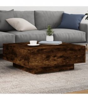 vidaXL Coffee Table with LED Lights Smoked Oak 80x80x31 cm — Size: 80 x 80 x 31 cm
