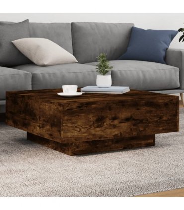 vidaXL Coffee Table with LED Lights Smoked Oak 80x80x31 cm — Size: 80 x 80 x 31 cm