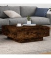 vidaXL Coffee Table with LED Lights Smoked Oak 80x80x31 cm — Size: 80 x 80 x 31 cm