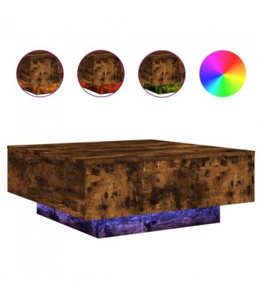 vidaXL Coffee Table with LED Lights Smoked Oak 80x80x31 cm — Size: 80 x 80 x 31 cm