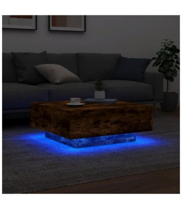 vidaXL Coffee Table with LED Lights Smoked Oak 80x80x31 cm — Size: 80 x 80 x 31 cm
