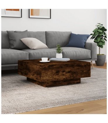 vidaXL Coffee Table with LED Lights Smoked Oak 80x80x31 cm — Size: 80 x 80 x 31 cm