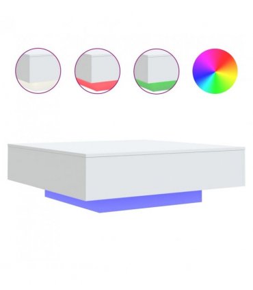 vidaXL Coffee Table with LED Lights White 100x100x31 cm — Size: 100 x 100 x 31 cm