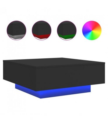 vidaXL Coffee Table with LED Lights Black 80x80x31 cm — Size: 80 x 80 x 31 cm
