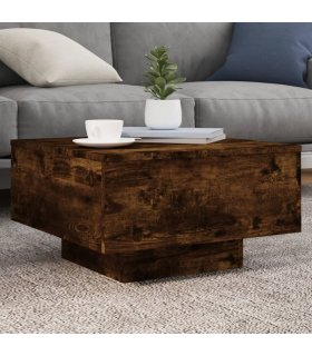 vidaXL Coffee Table with LED Lights Smoked Oak 55x55x31 cm — Size: 55 x 55 x 31 cm