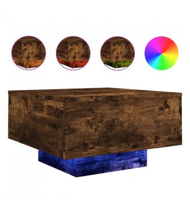 vidaXL Coffee Table with LED Lights Smoked Oak 55x55x31 cm — Size: 55 x 55 x 31 cm