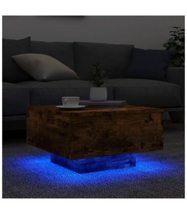 vidaXL Coffee Table with LED Lights Smoked Oak 55x55x31 cm — Size: 55 x 55 x 31 cm