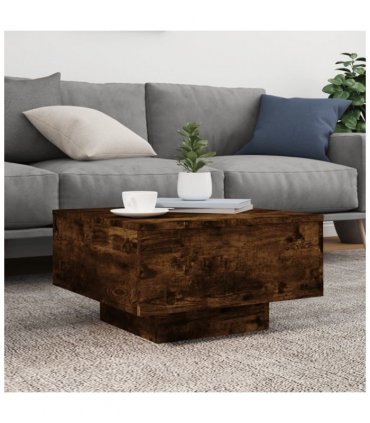 vidaXL Coffee Table with LED Lights Smoked Oak 55x55x31 cm — Size: 55 x 55 x 31 cm