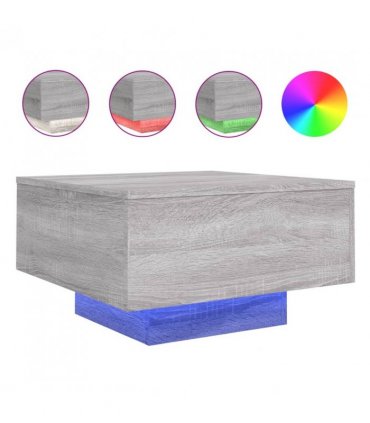 vidaXL Coffee Table with LED Lights Grey Sonoma 55x55x31 cm — Size: 55 x 55 x 31 cm