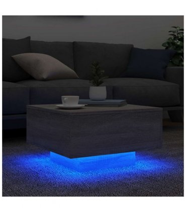 vidaXL Coffee Table with LED Lights Grey Sonoma 55x55x31 cm — Size: 55 x 55 x 31 cm