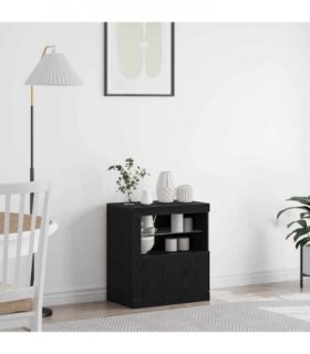 vidaXL LED Sideboard Black 60.5 x 37 x 67 cm Engineered Wood — Colour: Black oak