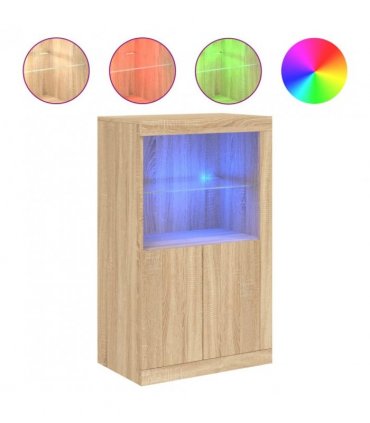 vidaXL Side Cabinet with LED Lights Sonoma Oak Engineered Wood