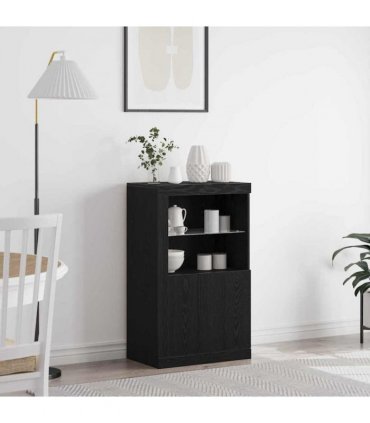 vidaXL LED Sideboard Black Oak 60.5 x 37 x 100 cm Engineered Wood