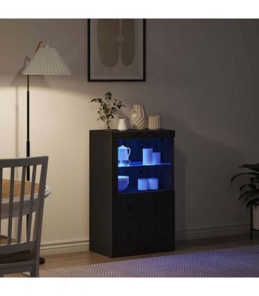 vidaXL LED Sideboard Black Oak 60.5 x 37 x 100 cm Engineered Wood