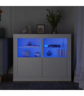 vidaXL Side Cabinets with LED Lights 2 pcs White Engineered Wood