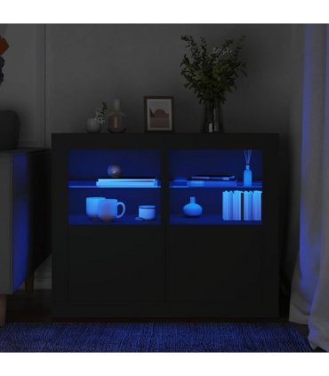 vidaXL Side Cabinets with LED Lights 2 pcs Black Engineered Wood