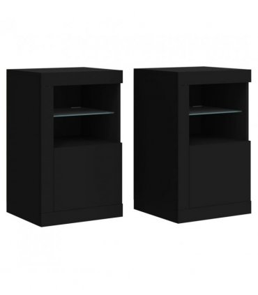 vidaXL Side Cabinets with LED Lights 2 pcs Black Engineered Wood