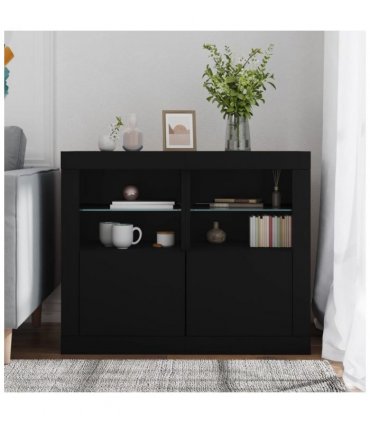 vidaXL Side Cabinets with LED Lights 2 pcs Black Engineered Wood