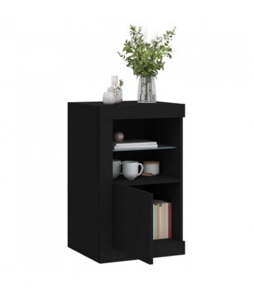 vidaXL Side Cabinets with LED Lights 2 pcs Black Engineered Wood