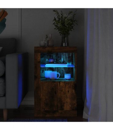 vidaXL Side Cabinet with LED Lights Smoked Oak Engineered Wood — V0672046980