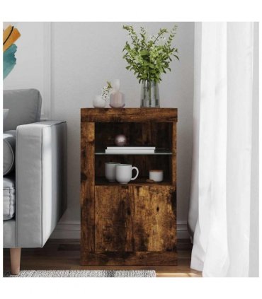 vidaXL Side Cabinet with LED Lights Smoked Oak Engineered Wood — V0672046980