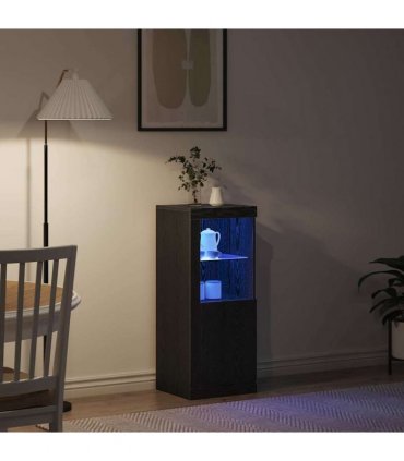 vidaXL LED Sideboard Black 41 x 37 x 100 cm Engineered Wood — Colour: Black oak