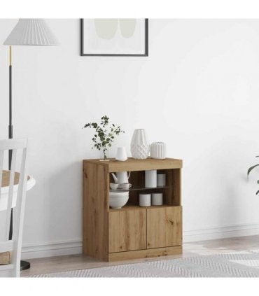 vidaXL LED Sideboard Brown 60.5 x 37 x 67 cm Engineered Wood — Colour: Artisan oak — V0672046991