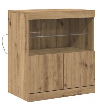 vidaXL LED Sideboard Brown 60.5 x 37 x 67 cm Engineered Wood — Colour: Artisan oak — V0672046991