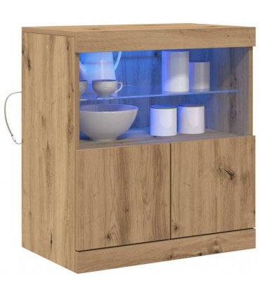 vidaXL LED Sideboard Brown 60.5 x 37 x 67 cm Engineered Wood — Colour: Artisan oak — V0672046991